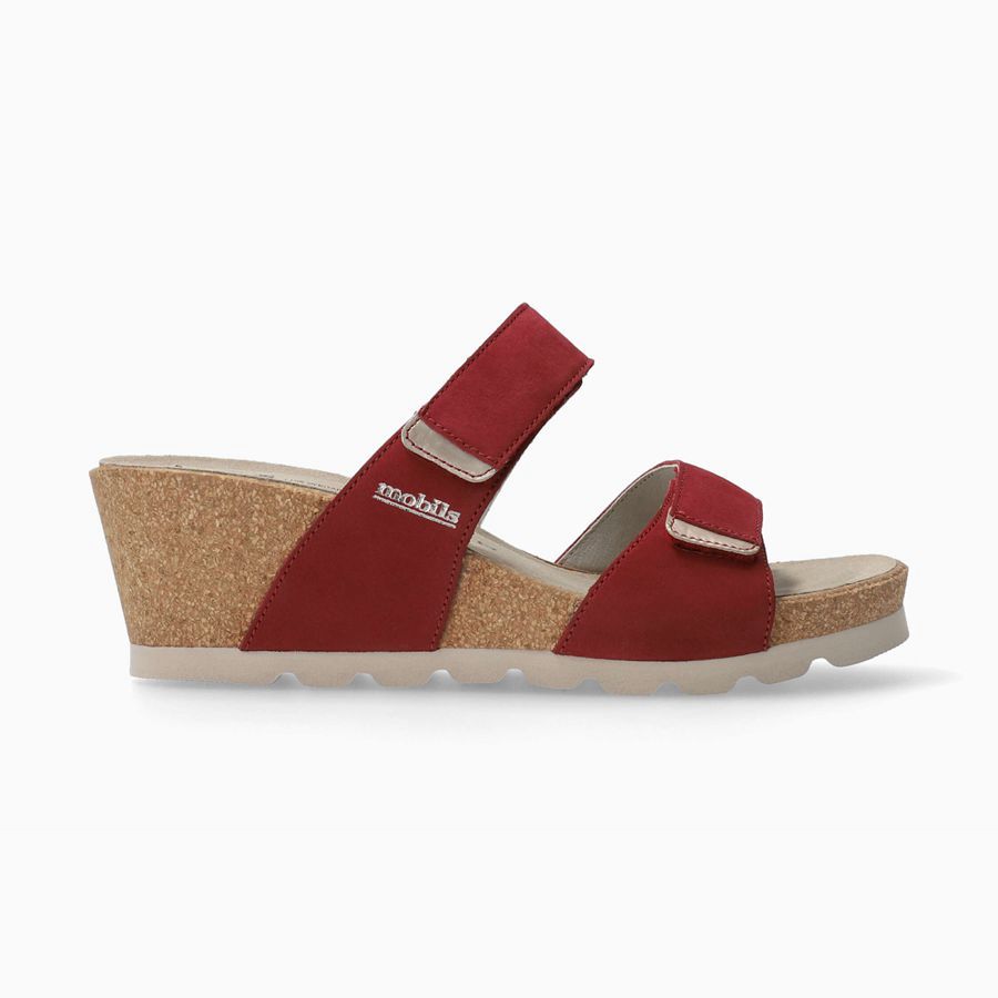 Mobils ADELINA Nubuck Női Wedge Szandál - Piros, HU-41493